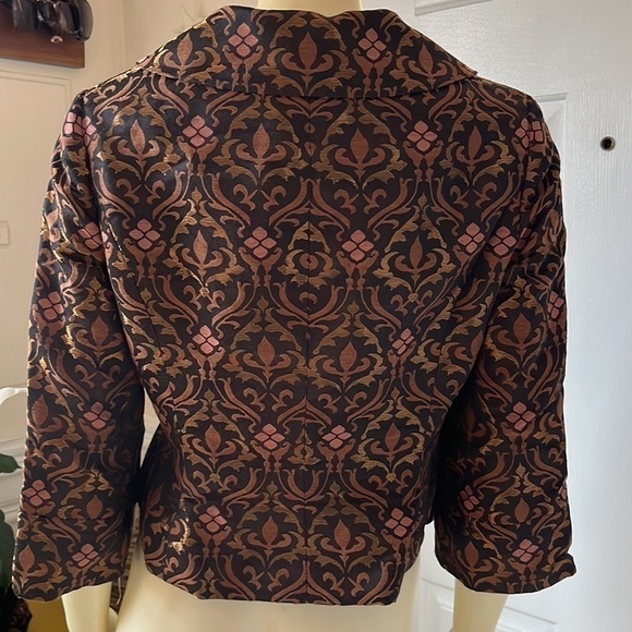 VTG nine west brown & rose gold 90’S brocade jacket removable faux fur trim 4 - Picture 12 of 15